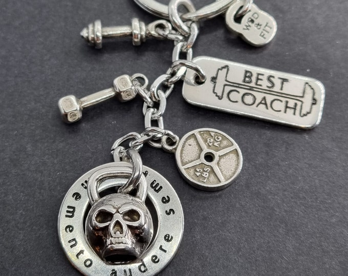 Gym Gift Keychain Kettlebell SKULL personalized gifts Motivation · Fitness Gifts· Bodybuilding. Personal Trainer · Gift for friend Wod & Fit