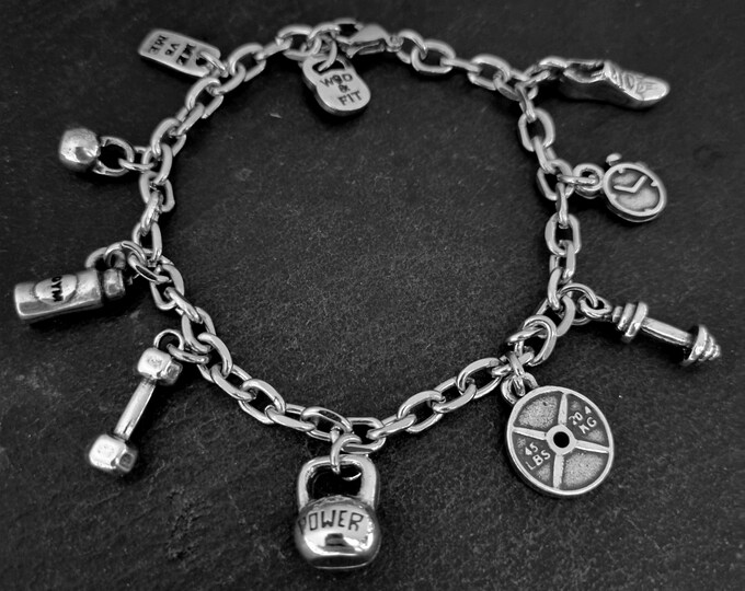 GYM Bracelet Fitness Life Motivation · Fitness Gifts · Gym Gifts · gift for her · charm bracelet · chain bracelet ·Girlfriend Gift Wod & Fit