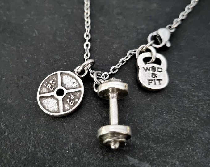 Gym Necklace Barbell Motivation Thruster Workout · Fitness Gifts · Boyfriend Gift · Gym Gifts · Bodybuilding · Fitness Jewels · Wod & Fit