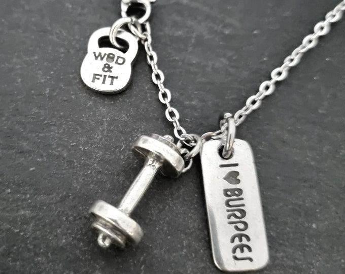 Gym Necklace Barbell Motivation Thruster Workout · Fitness Gifts · Boyfriend Gift · Gym Gifts · Bodybuilding · Fitness Jewels · Wod & Fit