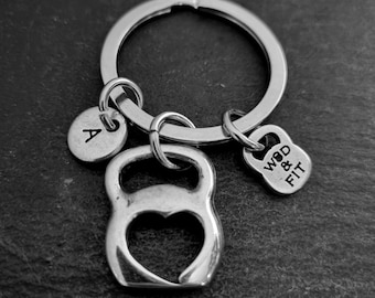Fitness Keyring Kettlebell Heart Initial · Bff Gifts · Gift for Team · Best Friends Gift · Girlfriend gift · Mom gift · BFF Gift ·Wod & Fit