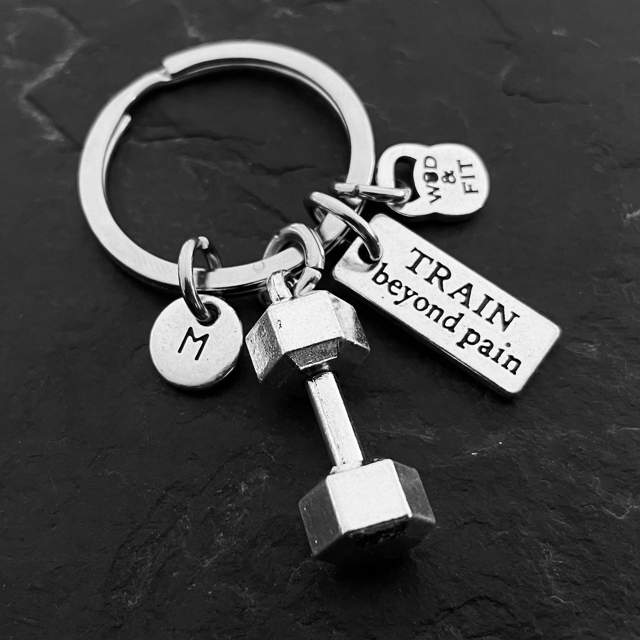 Gym Key ring Train Beyond Pain Dumbbell · Initial Keychain · Gym