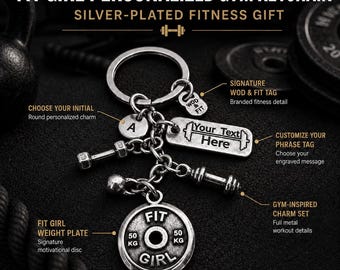 Fit Girl Gym Keychain, Personalized Fitness Gift, Motivation Keyring for Gym Girl and Workout Lover, custom keychain, Wod & Fit