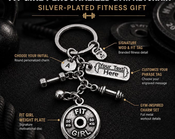 Fit Girl Gym Keychain, Personalized Fitness Gift, Motivation Keyring for Gym Girl and Workout Lover, custom keychain, Wod & Fit