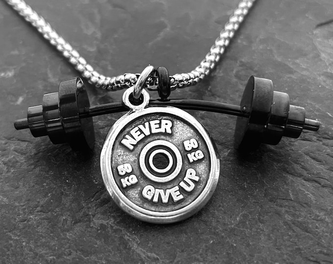Gym Barbell Necklace Black Power Clean · Weight Lifting · Boyfriend Gift · Coach Gifts · Dad Gift ·  Bff Gifts · mens gift · SportWod & Fit