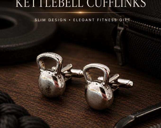 Kettlebell cufflinks for men, fitness cufflinks for slim shirt cuff, elegant gym gift for coach, trainer, lifter or groom  Wod & Fit