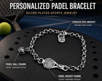 Padel tennis bracelet without initial, sporty gift for women, player, coach, trainer, teammate, friend, sister or racket lover · Wod & Fit
