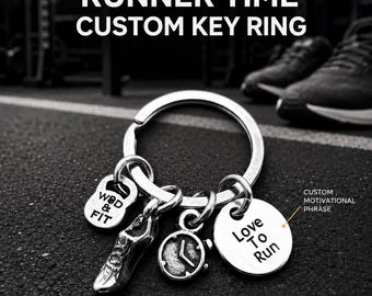 Runner Time custom key ring, personalized running gift for runner, athlete, coach, running partner or race day lover Wod & Fit