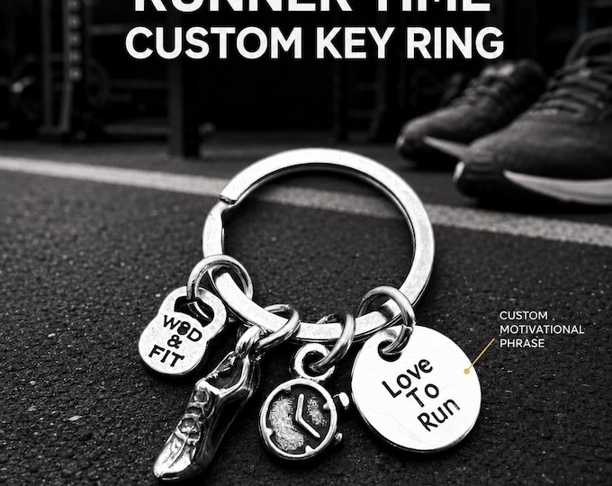 Runner Time custom key ring, personalized running gift for runner, athlete, coach, running partner or race day lover Wod & Fit