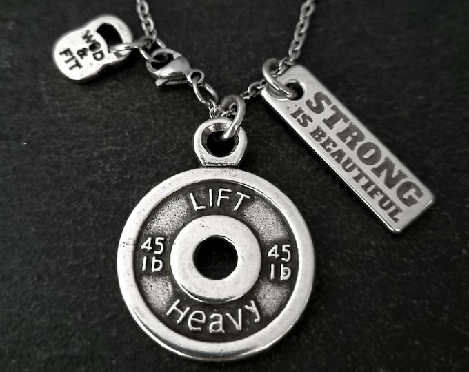 Custom Necklace Gym Weight Plate Lift Heavy Motivation · Personalized Gift · Gym Gifts · Name Necklace · Fitness Necklace · Sport·Wod & Fit