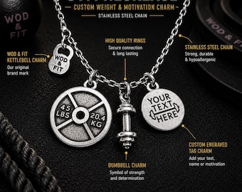 Personalized Weight Plate Necklace with Gym Charm and Motivational Engraving · gym Necklace · Motivation gift
