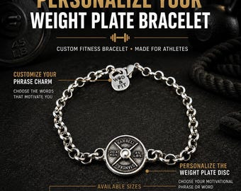 Weight Plate Gym Bracelet 45lbs, Fitness Gift for Men or Women, Stainless Steel Chain Bracelet for Gym Lovers and Bodybuilders Wod & Fit