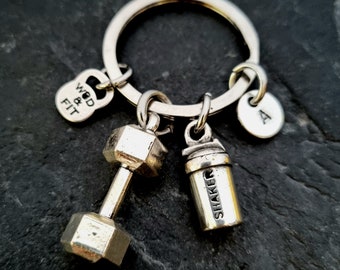 GYM Keychain Dumbbell and Shaker · GYM Gift · Fitness Jewelry · Bodybuilding · Boyfreind Gift· Best Friend Gift · Girlfriend Gift· Wod & Fit