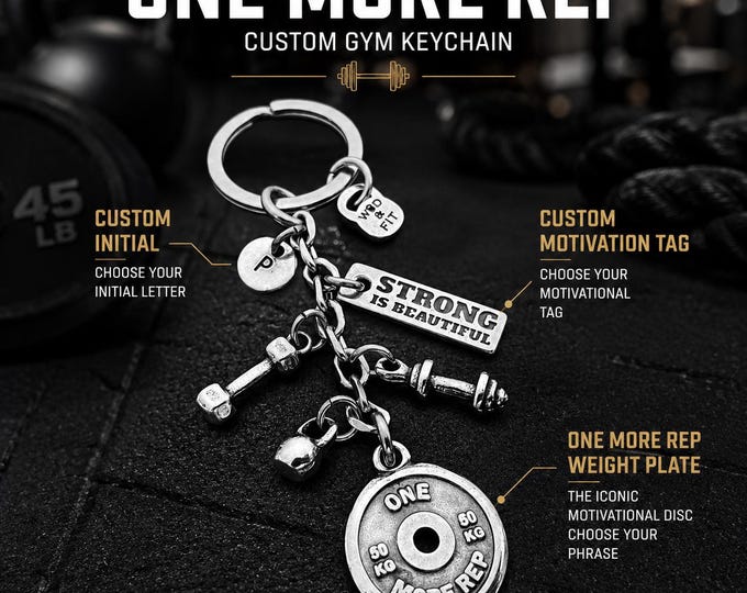 One More Rep gym keychain, motivational fitness gift for gym lovers, lifters, athletes, coaches, trainers or workout fans · Wod & Fit