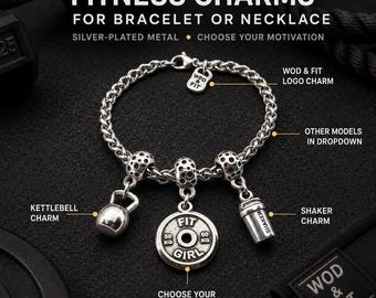 Gym charm for bracelet or necklace, fitness jewelry gift for women, men, fit girls, lifters, coaches, trainers or athletes · Wod & Fit