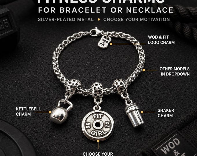 Gym charm for bracelet or necklace, fitness jewelry gift for women, men, fit girls, lifters, coaches, trainers or athletes · Wod & Fit