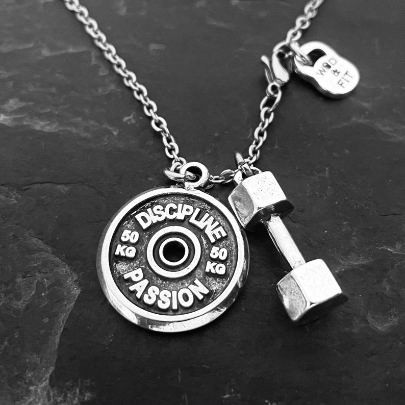 Gym Necklace Dumbbell Medium Weight Plate Santiago Workout Etsy