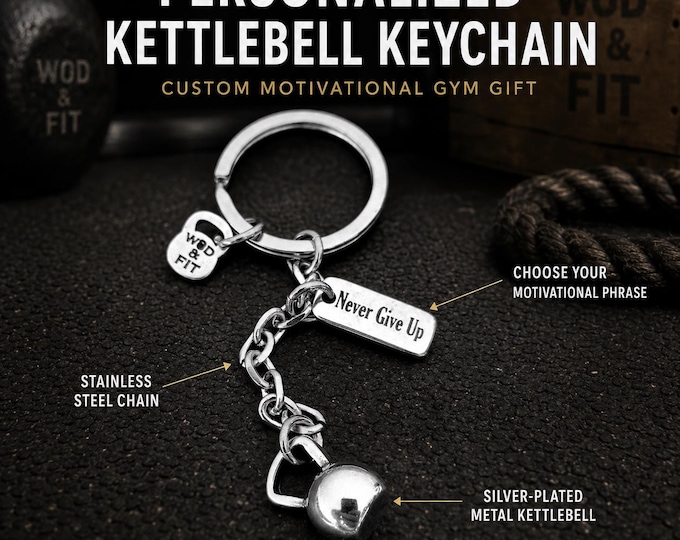 Personalized gym kettlebell keychain, custom fitness gift for athlete, lifter, coach, trainer, gym girl or gym lover ·Wod & Fit