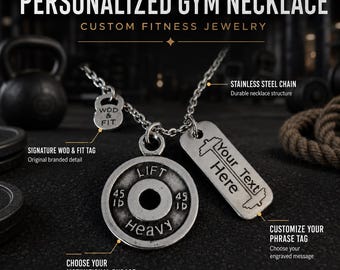 Personalized Gym Necklace with Weight Plate - Motivational Fitness Gift - Donny Workout - Personalized Fitness Jewelry  Gym Jewels Wod & Fit