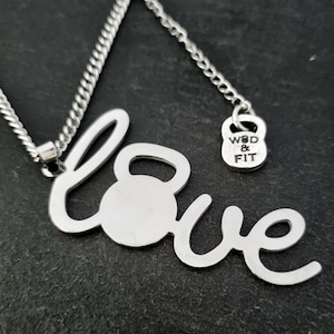 Gym Necklace LOVE Kettlebell Workout Gifts · Fitness Necklace · Coach Gift · Gym Jewels · Bodybuilding · Crosstraining · Bff Gifts·Wod & Fit