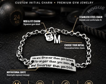 You are braver stronger smarter bracelet for women, motivational gift for friend, sister, mom, daughter or loved one Wod & Fit