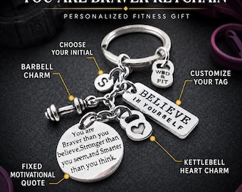 Custom You Are Braver Than You Believe keychain, motivational gift for women, friend, sister, daughter or mom  Wod & Fit