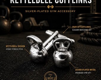 Kettlebell cufflinks for men, elegant gym gift for lifter, coach, trainer, athlete, boyfriend, husband or workout lover Wod & Fit