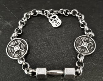 Gym Bracelet Three Weights Barbell Weight Plate Dumbbell  ·Gym Jewelry · Bodybuilding - Fitness Gifts  Gym Gifts · Wod & Fit