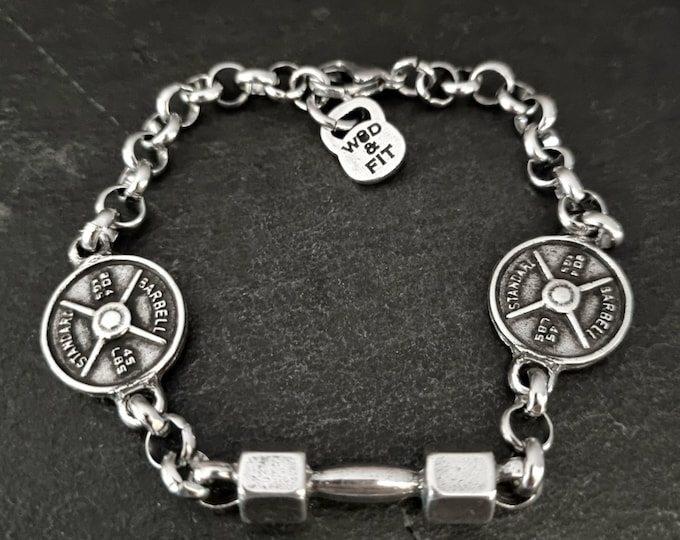 Gym Bracelet Three Weights Barbell Weight Plate Dumbbell  ·Gym Jewelry · Bodybuilding - Fitness Gifts  Gym Gifts · Wod & Fit