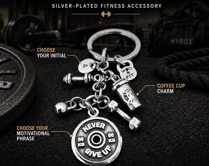 Gym keychain with weight plate and coffee for best friends, BFF fitness gift for workout partner, gym buddy or coffee lover ·  Wod & Fit