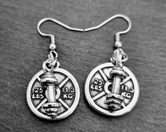 Gym Earrings Weight Plate 25lbs Barbell  Workout Gifts· Gym Gifts - Bodybuilding · Fitness Gifts · wife gift · gifts for women · Wod & Fit