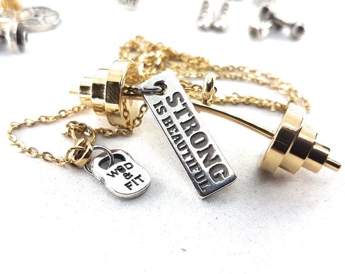 Gym Barbell Necklace Power Clean Workout Custom Gift Gold Barbell Motivation · Bodybuilding · Gym Gifts· WeightLifting · Fitness · Wod & Fit