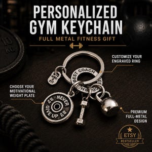 Portachiavi Gym AMRAP Personalizzato con Manubrio, Kettlebell, Disco Motivazionale e Anello Inciso Wod & Fit