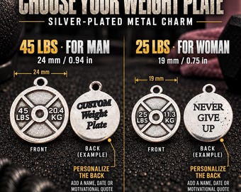 Custom Weight Plate 25lbs for Women or 45lbs for Men, Personalized Gym Gift for Lifter, Athlete, Bodybuilder or Strength Training Lover
