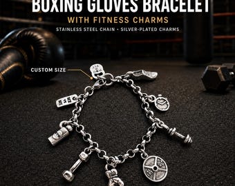 Boxing gloves charm bracelet, motivational boxing jewelry gift for boxer, fighter, athlete, kickboxer or ring lover Wod & Fit