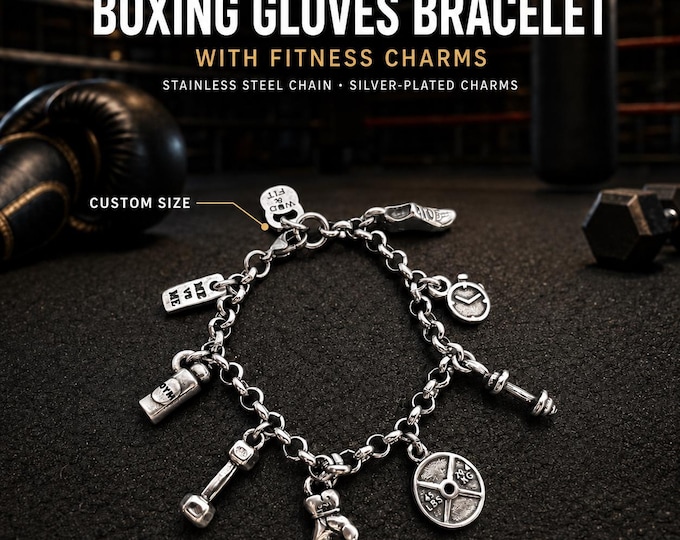 Boxing gloves charm bracelet, motivational boxing jewelry gift for boxer, fighter, athlete, kickboxer or ring lover Wod & Fit