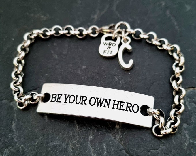 Bracelet Be Your Own Hero · Initial Braceleinitial bracelet · Message jewelry · Gift for Dad · Sister Gifts · Mom Gifts· BFF gift· Wod & Fit