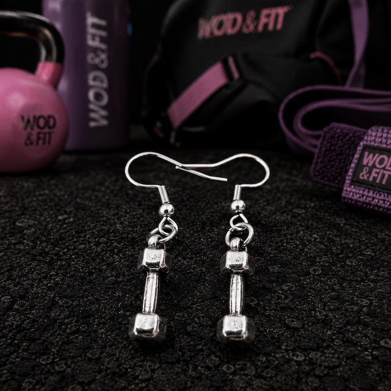 Örhängen för kvinnor med gympower, motivationsgåva för vältränad tjej, gymtjej, atlet, tränare eller sportig vän Wod & Fit Dumbbell Hex