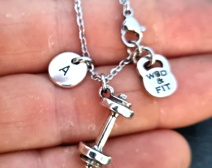Gym Necklace Barbell Initial Thruster Workout · Fitness Gifts · Motivation Gift · Gym Gifts· Bodybuilding · Fitness Jewelry · Wod & Fit