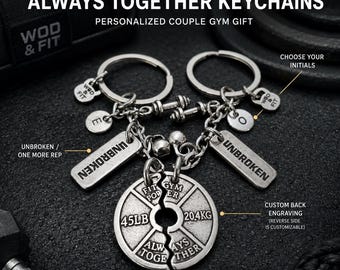 Always Together One More Rep Unbroken couple gym keyring, romantic fitness gift for workout partners, boyfriend or girlfriend Wod & Fit