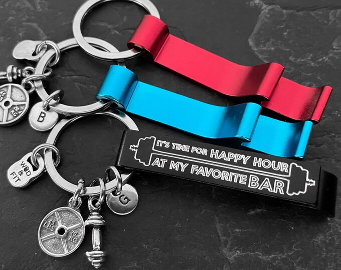 Funny  Gym Key ring It's Time for Happy Hour At my Favorite BAR - beer opener - Workout Gift - Beer Lovers - Gym Gift - Wod & Fit Gift