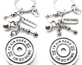 Gym Gift Keychain Train Hard or Go Home - Personalized gift - Motivation Gift - workout gifts - Weight LIfting - Bodybuilding - Wod & Fit