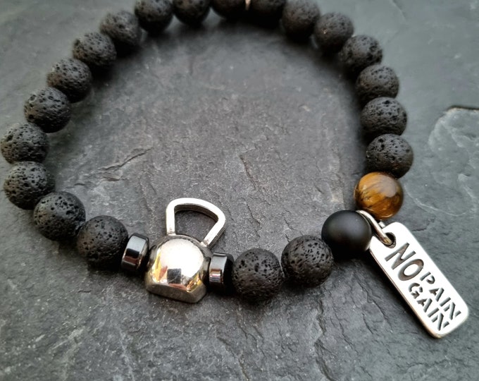 Gym Bracelet Kettlebell Swings Lava Stone · Custom Bracelet · Fitness Bracelet · Gym Gift · Personal Trainer · Crosstrainng Gift · Wod & Fit
