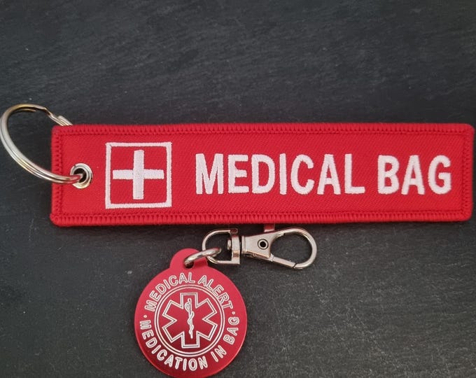 Emergency Medical Alert Medical Bag + Aluminum Tag · Epipen Inside · Medical Alert Keychain - Diabetes - Allergy - Inhaler inside ·First Aid