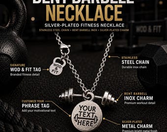 Barbell Gym Necklace, Stainless Steel Fitness Pendant, Weightlifting Jewelry Gift for Gym Lover Custom Gift · Gym Gift · Wod & Fit