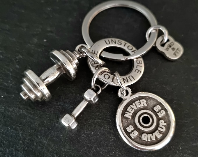 GYM Keychain AMRAP Barbell Custom Gift Dumbbell - Fitness - Bodybuilding Jewels - Gym Motivation - Personalized Gift- GYM Gifts - Wod & Fit