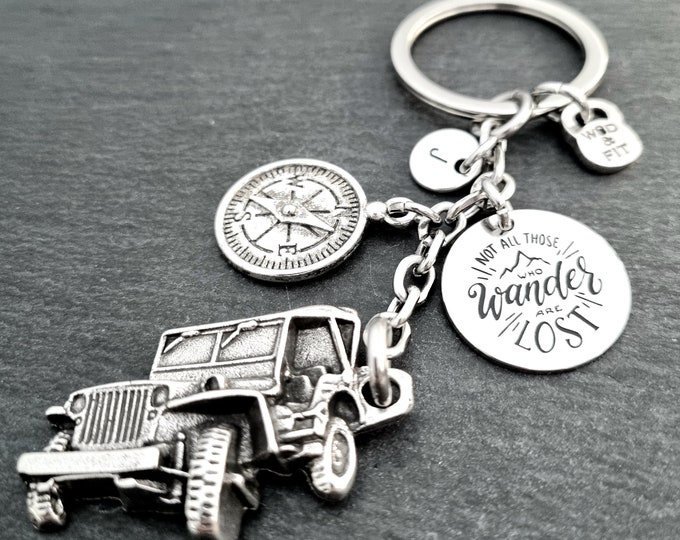 Custom Car Keychain Motivation Tag Compass initial - Birthday Gift · Personalized Gift·-Off Road Lovers - 4x4 Offroad New Car Keychain