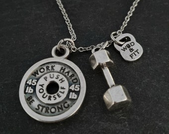 Gym Custom Necklace Weight Plate 45lbs Dumbbell · Personalized Necklace · Gym Gifts · Name necklace · Weightlifting· Bodybuilding ·Wod & Fit