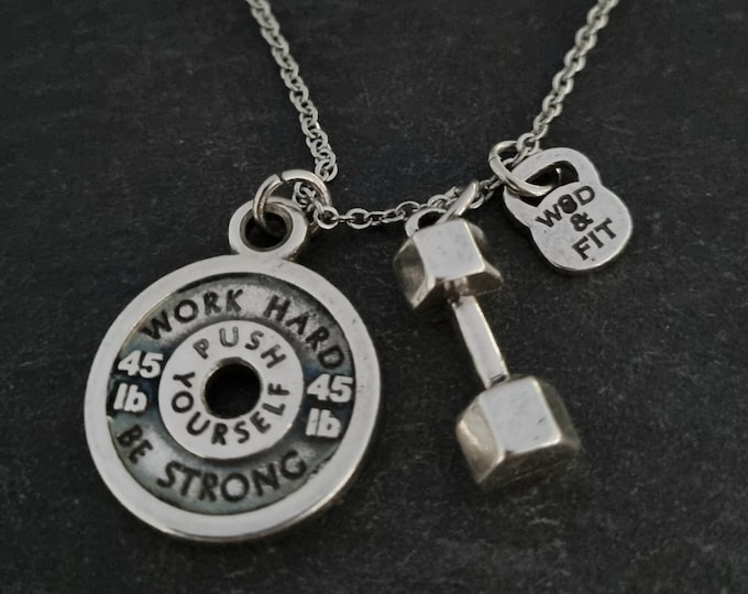 Gym Custom Necklace Weight Plate 45lbs Dumbbell · Personalized Necklace · Gym Gifts · Name necklace · Weightlifting· Bodybuilding ·Wod & Fit