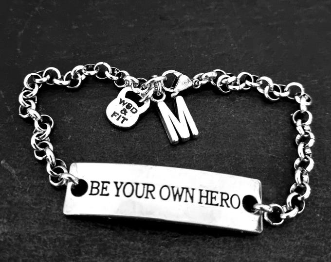Bracelet Be Your Own Hero · Initial Braceleinitial bracelet · Message jewelry · Gift for Dad · Sister Gifts · Mom Gifts· BFF gift· Wod & Fit